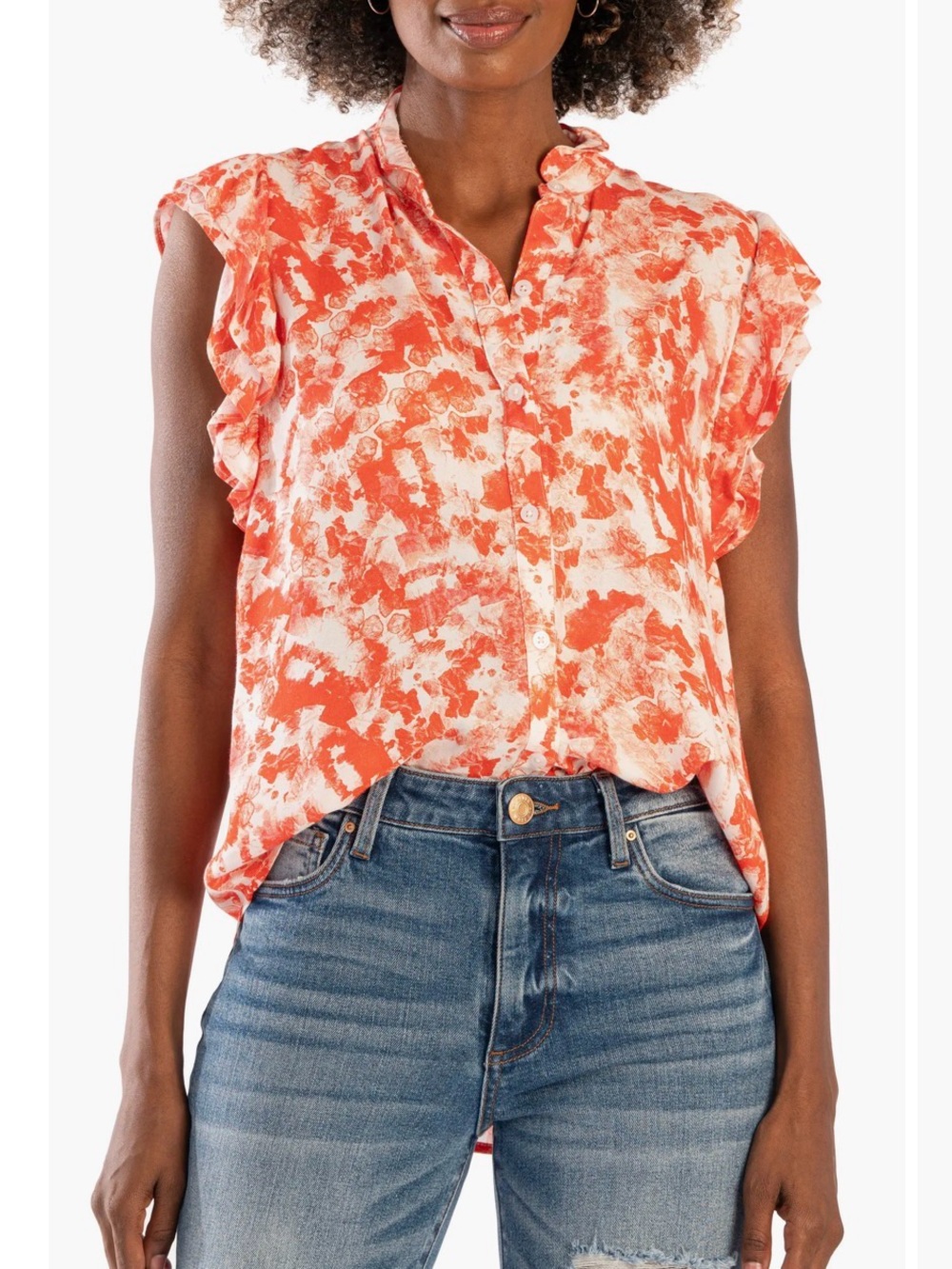Kut from the Kloth Red and White Floral-Print Sleeveless Button Front Top
